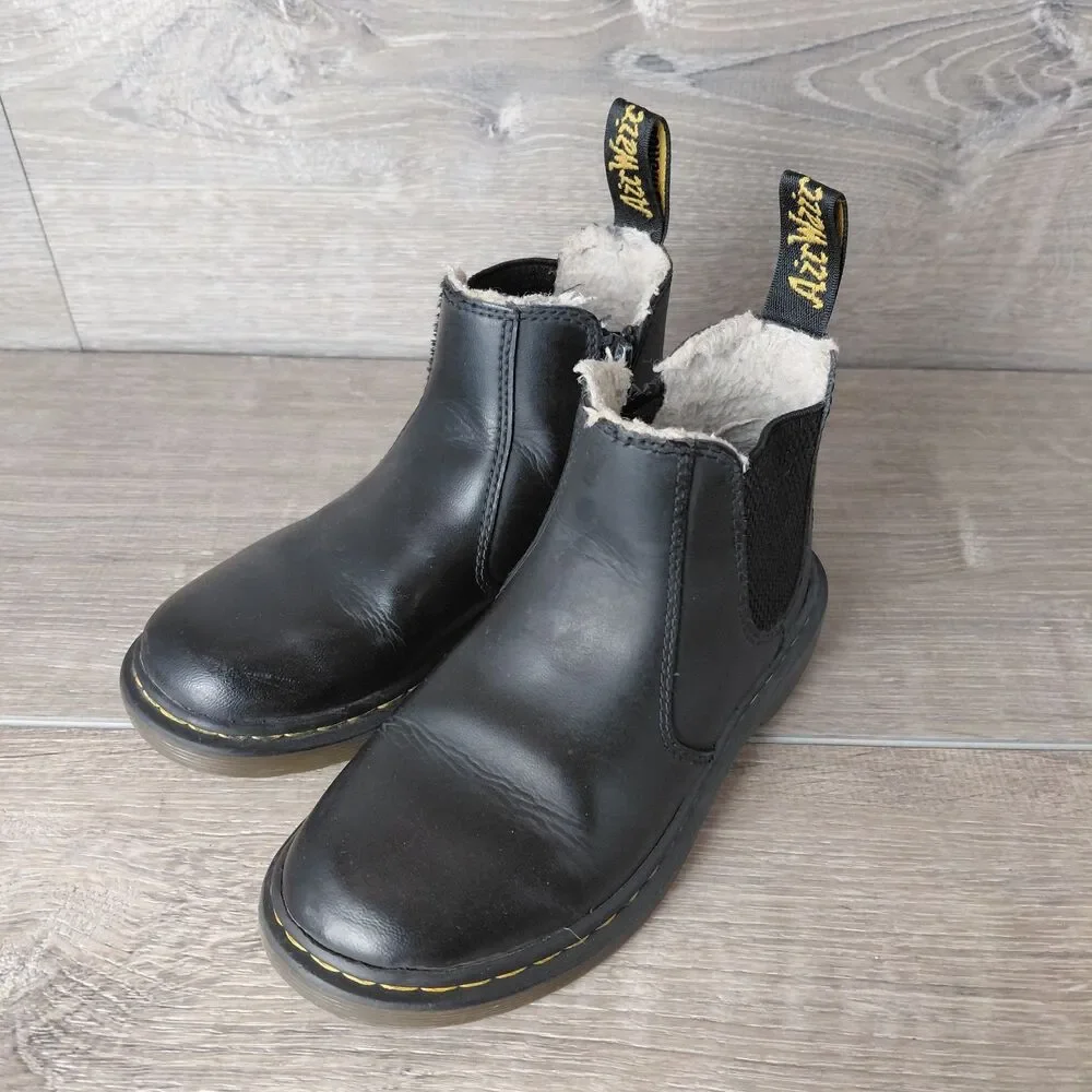 Dr. Martens 2976 Chelsea Boots Kids Size 12 Black Leather Leonore Side Zip Ankle